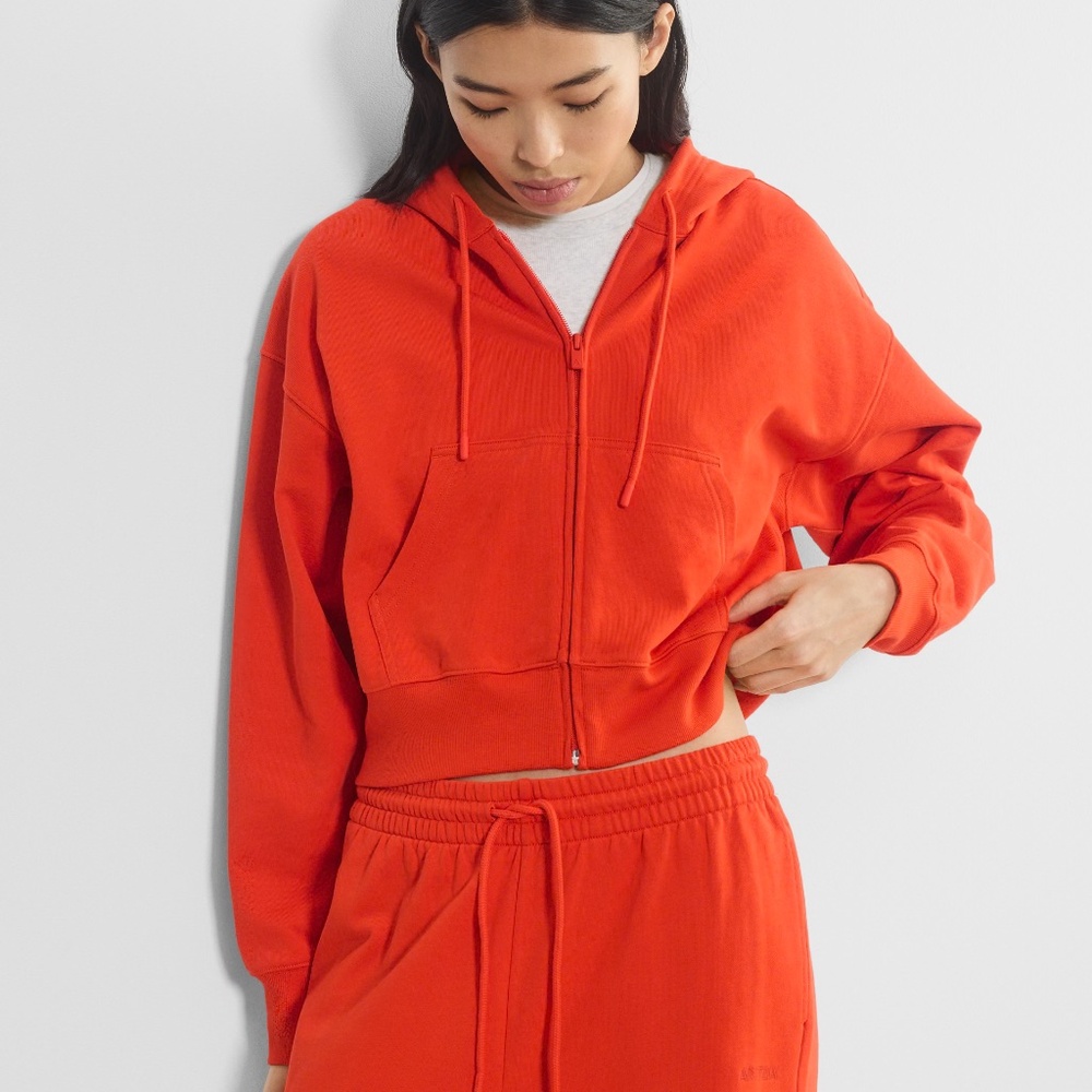 Aritzia Red Cropped Zip Hoodie Jacket